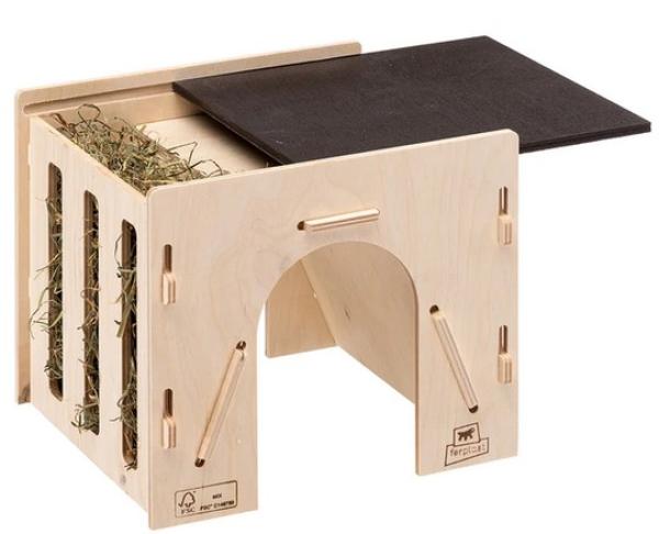 Nagerhaus mit integrierter Heuraufe Hay Feeder 2 für Kaninchen, Meerschweinchen, Chinchillas - umweltfreundliche Herstellung